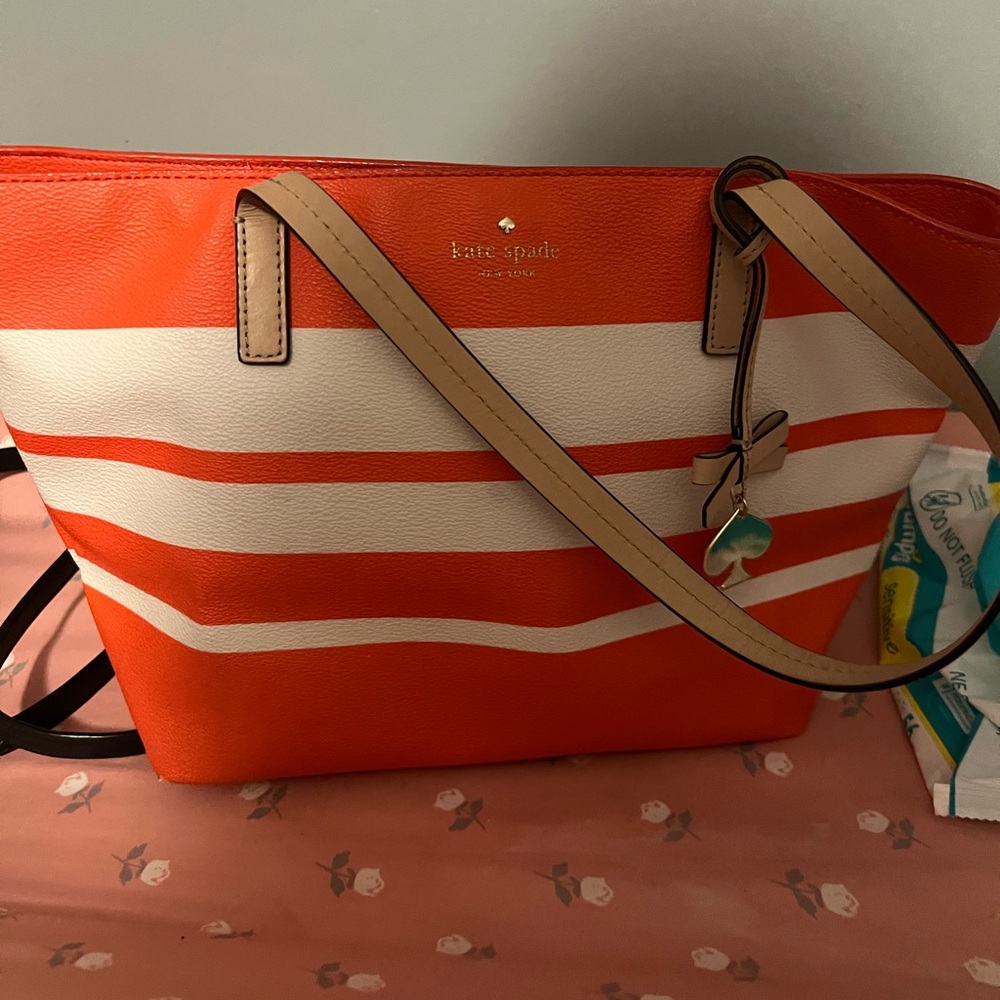 Kate Spade Orange and White Nautical Tote